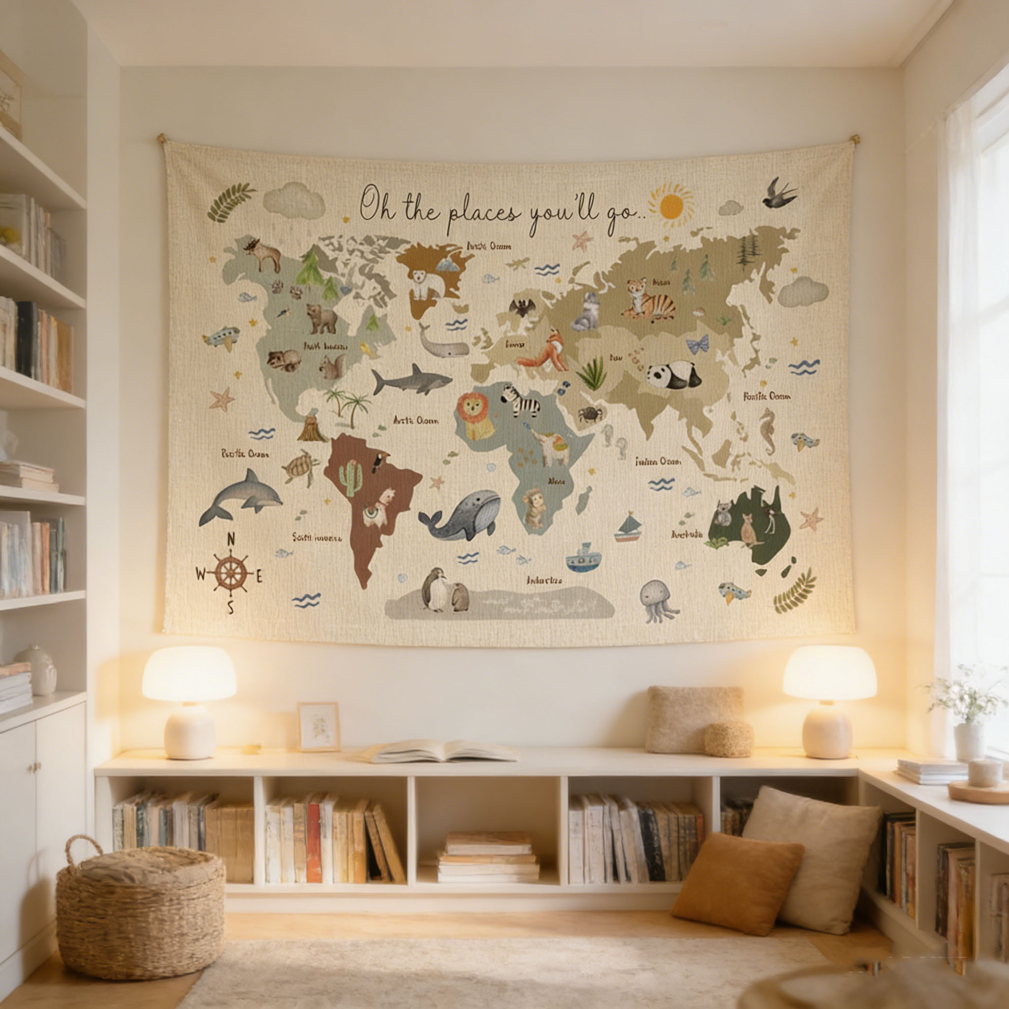 Tapeçaria de Mapa Mundial de A - Kids Education Banner avaliação e preço