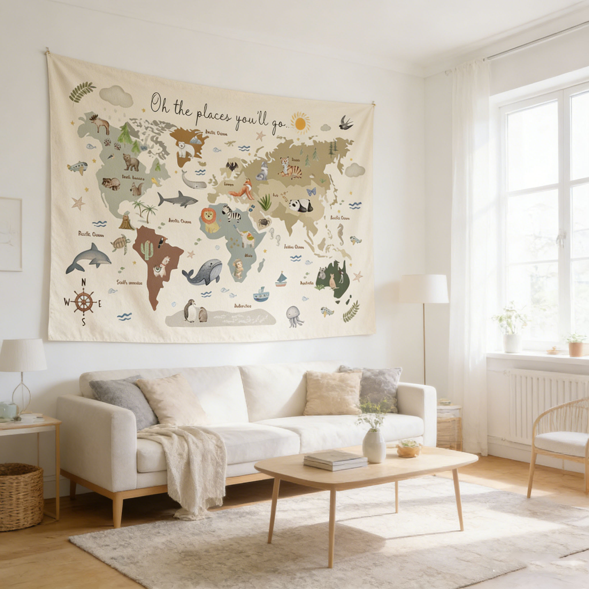 Tapeçaria de Mapa Mundial de A - Kids Education Banner avaliação e preço