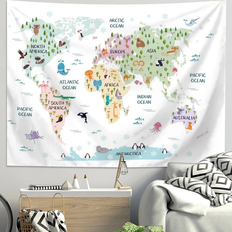 Tapeçaria de Mapa Mundial de A - Kids Education Background avaliação e preço