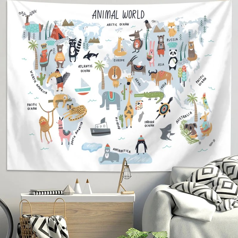 Tapeçaria de Mapa Mundial de A - Kids Education Background avaliação e preço
